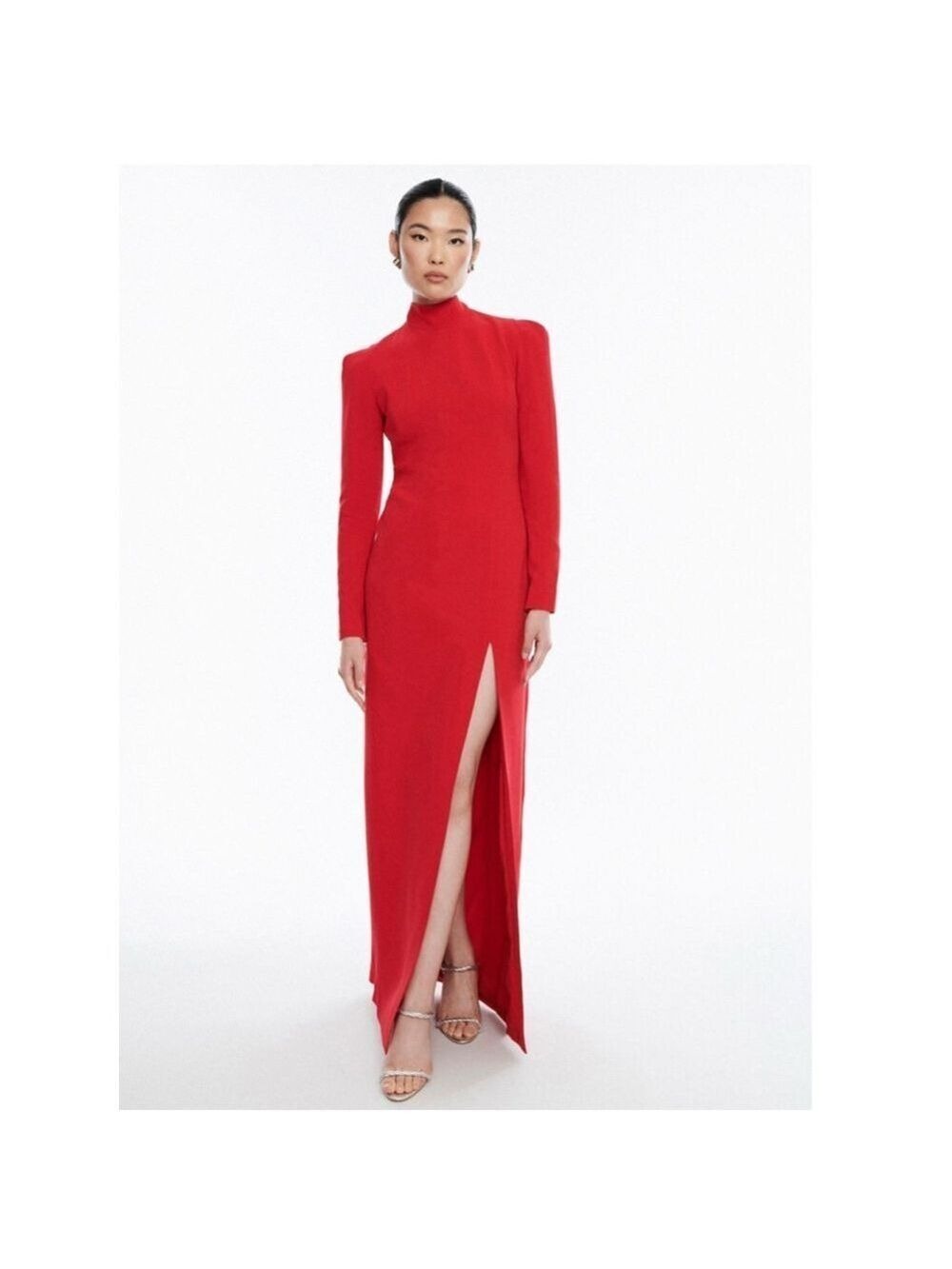 Women's BCBGMAXAZRIA Red Mock Neck Slit Maxi Dress Size 6